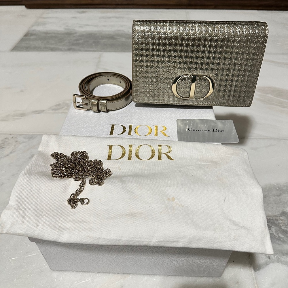 Dior Gold Clutch with Quilted Texture and Metallic Finish